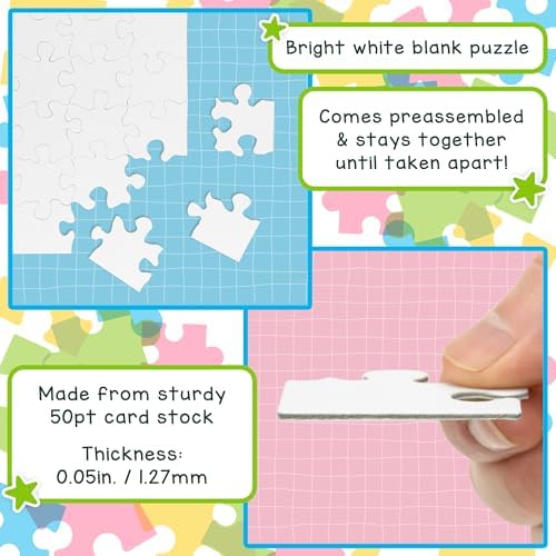 Hygloss 12 Blank Jigsaw Puzzles– 4 x 5.5 Inch, 9 Pieces Each – DYI Party Invites, Perfect for Decorating, Kids' Activities, Arts & Crafts or Party Favors - Puzzle Pieces to Draw On for Crafts