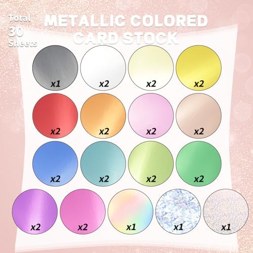 30 Pack Metallic Cardstock Paper Sheets 8" x 12" 250gsm/92lb