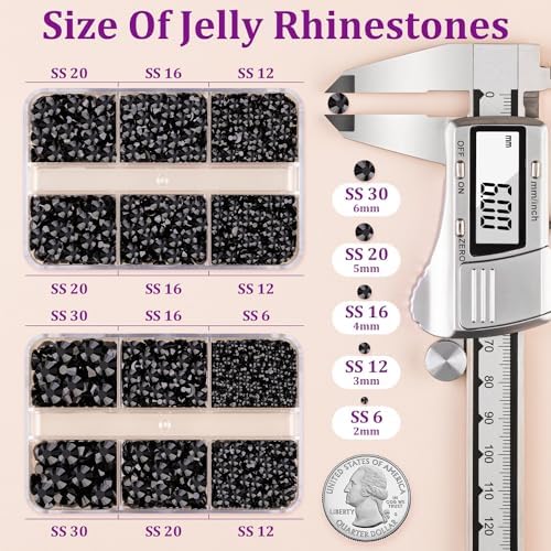 Resin Jelly Rhinestones for Crafting with B7000 Jewelry Glue, 2 Boxes Black Flatback Crystals with 2Pcs 10ml Glue, Bedazzling Non Hotfix Gems for DIY Tumblers Clothing Shoes Manicure