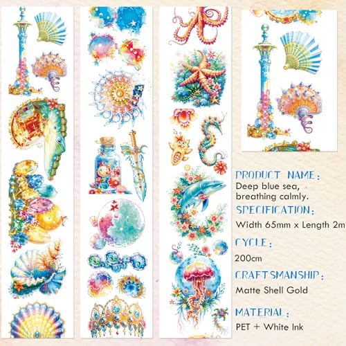 Sitsink PET Tape for Journal Scrapbooking - Sea Shell Ocean PET Tape Stickers for Crafts Junk Journal Supplies Notebook Scrapbook DIY Decor Ornament