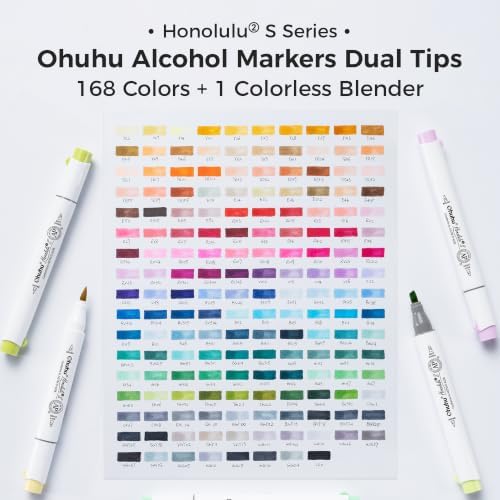 Ohuhu Alcohol Markers 168 Colors Brush& Soft Chisel for Adult Cozy Coloring | AP Certified Refillable Alcohol-based Ink, Brush Art Markers for Artist Beginner Coloring Illustration Sketching, Honolulu 2S