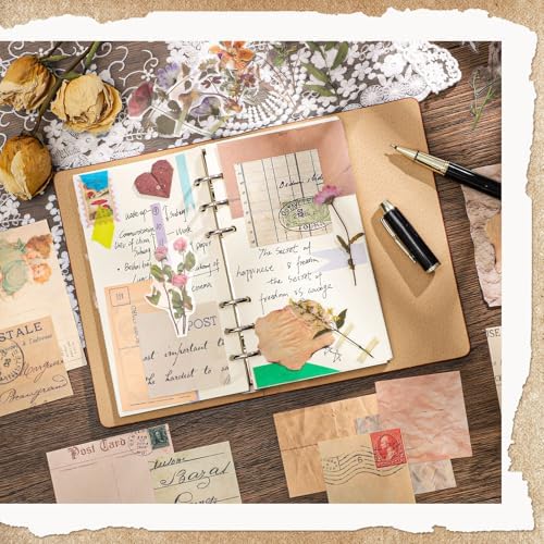 445 Pcs Vintage Scrapbook Paper with Floral Stickers for Junk Journal | Delicate Decorative Craft Paper Multi-Size Scrapbook Paper for Journaling Supplies, DIY Collage Art, Vintage Crafts