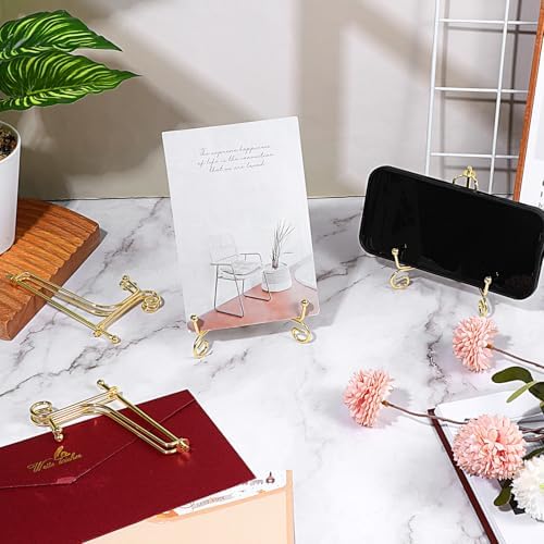 10 Pcs 4 Inch Plate Stands for Display, Gold Iron Small Easels Tabletop Picture Stand Multifunctional Foldable Display Stands for Plates, Pictures,Photos, Cards, Books, Frames, Paintings