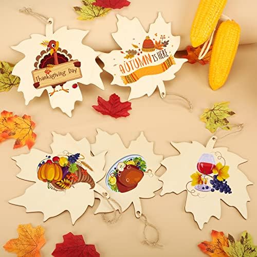 Large Size 7inch WoodenThanksgiving Ornaments to Paint, DIY Blank Unfinished Maple Leaf Wood Ornament for Crafts Autumn Hanging Decorations School Decoration(10PCS)