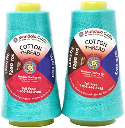 Mandala Crafts Aquamarine Mercerized Cotton Thread Cone for Sewing Quilting