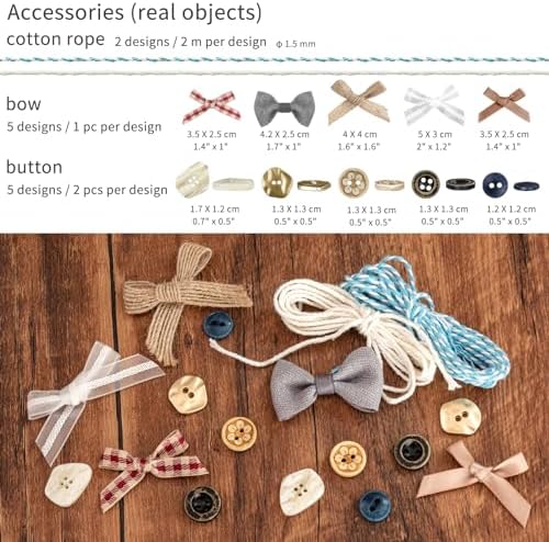 Mayplous 2 Packs Vintage Scrapbook Paper and Sticker Set – Sewing Theme Die-Cut Paperboard Retro Stickers with Cord, Bowknot & Button for Junk Journal, Scrapbooking, Handicrafts & Decoupage (Miller)