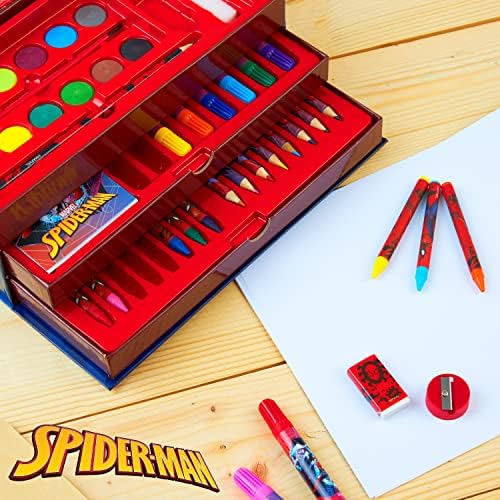 Marvel Art Case for Kids with Colored Pencils Markers Crayons Watercolors Drawing Supplies Travel Art Kit Gifts for Kids (Multicolor Spiderman)