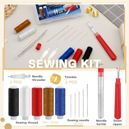 SHWAKK 37 PCS Travel Sewing Kit, Big Eye Steel Sewing Needle Threader Kit