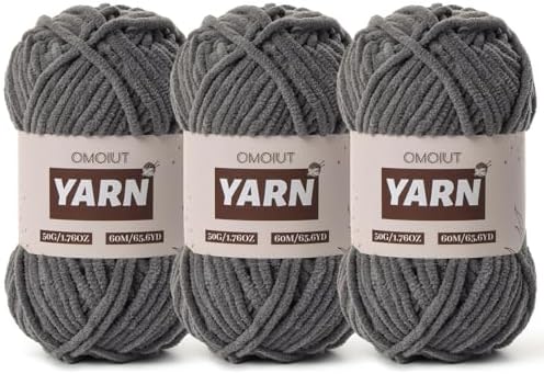 3 Packs Plush Chenille Chunky Crochet Amigurumi Yarn - Baby Yarn for Crocheting Soft - Fluffy Velvet Yarns Knitting for Blankets Crafts 150g / 196.8yds (3 Dark Gray)