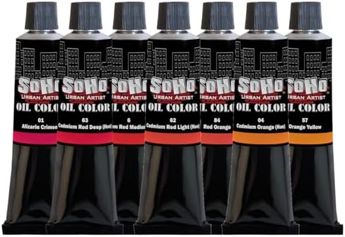 Soho Urban Artist Oil Paint Reds Set of 7-170 mL Tubes, Triple-Milled Oils with Refined Linseed - Smooth Application, True Color Mixes, Ideal for Brushes & Palette Knives