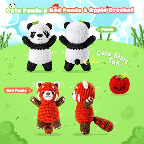 2PCS Pandas Crochet Kit for Beginners Animal Crochet Starter Kit for Adults