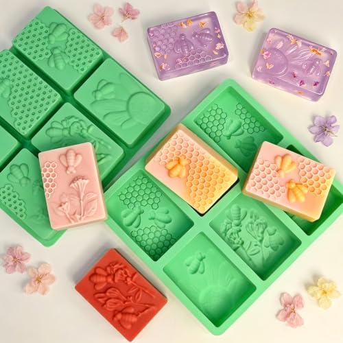 Bee Silicone Soap Molds, 2 Pack Rectangle Honeycomb Molds 12 Cavities | Non-Stick Soap Molds for Soap Making Homemade Bath Bomb Lotion Shampoo Bar, Cake Pan Molds For Baking Biscuit Chocolate