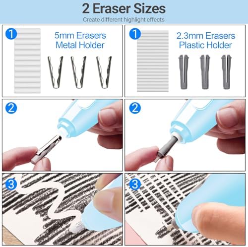 AFMAT Electric Eraser, with 140 Refills, Rechargeable Pencil Eraser for Artist, Electric Erasers for Drafting, Drawing, Painting, Sketching, Architectural Plans, Detailer Tool EE04(Light Blue)