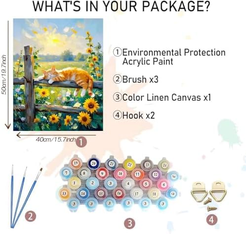 MBNTJHT DIY Cat Paint by Numbers Kit for Adults with Brushes,Cat Sleeping on Fence Paint by Number Kits for Beginners,Unframed Watercolor Painting Art Kits Crafts for Home Wall Decor 16x20 Inch.
