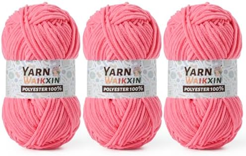3 Pack Soft Chenille Yarn for Crocheting, Fluffy Chunky Crochet Yarn for Baby Blanket, (5.29oz/196.8yds) Fuzzy Velvet Yarn for Amigurumi&DIY Puzzle、Crafts、Scarf(3 Deep Pink)