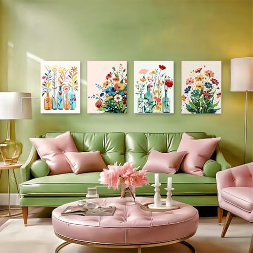 ICYANART 4 Paint by Numbers Kit for Adults Flowers, with Frame and Easel