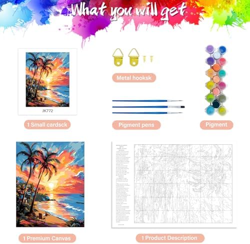 ZTOTZ Paint by Numbers Beach Ocean, Summer Paint by Numbers kit for Adults Beach,Holiday Paint by Numbers for Adults Wall Decor(16x20in)