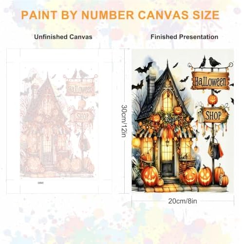 SENQAO Bat Shop Paint by Numbers Kit for Adults Beginner, Halloween Adult Paint by Number Kits on Canvas, DIY Acrylic Oil Easy Painting by Numbers for Home Wall Decor 8X12 inch (Halloween Shop)