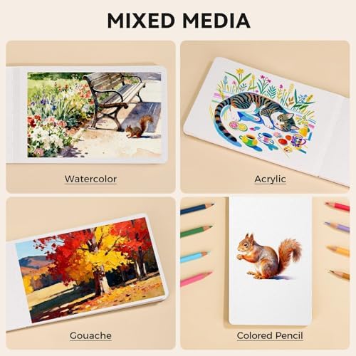 Watercolor Journal - 100% Cotton Cold Press Paper | 20 Sheets 40 Pages | 300GSM (140lb) | PU Leather Cover Watercolor Sketch Books for Artists Painting,Mixed Media7.5 in x 4.7 in