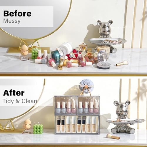 Prsildan Acrylic Drawer Makeup Organizer with 3 Drawers, Clear Stackable Storage for Baby Bottles, Craft, Jewelry & Hair Accessories, Multi-Use for Vanity, Countertop, Office Desk Organization
