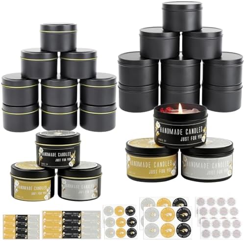 CONNOO 24 Pack - 12pcs 8oz & 12pcs 4oz Matte Black Candle Tins with Lids