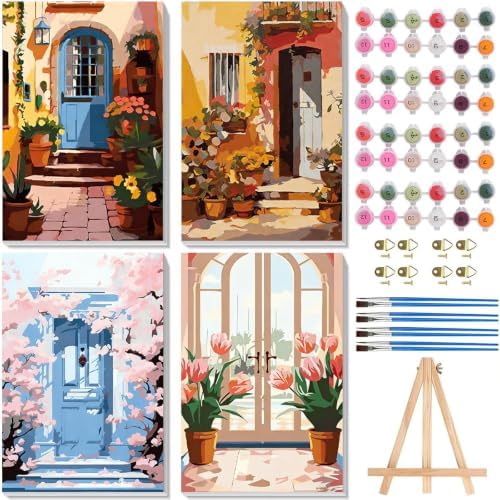 4 Pack Door Paint by Numbers Kit for Adults Framed with Easel 8x12 in