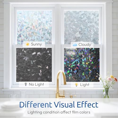rabbitgoo Window Privacy Film Rainbow, Silver, 17.5" x 118.1"