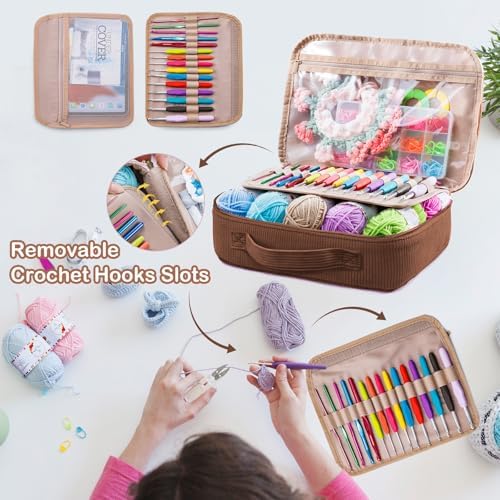 MYBAGZING Crochet Kit for Beginners with Yarn Storage Bag, 10pcs Crochet Hooks 2.0-6.0 mm, 10 Skeins Yarn for Crocheting, Knitting Accessories, 58pc Crochet Starter Kit for Adults
