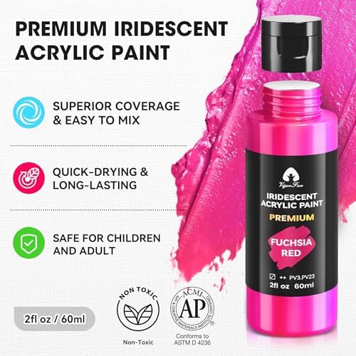 40 Pcs Iridescent Acrylic Paint Set, 24 Colors with 12 Brushes (2oz/60ml)