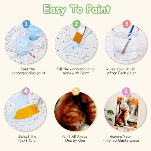 Spandrel Framed Paint by Numbers Cat Kit for Adult, Autumn Adult Paint by Number Kits on Canvas, DIY Acrylic Oil Easy Halloween Painting by Numbers Fall for Home Wall Decor, 8x12in
