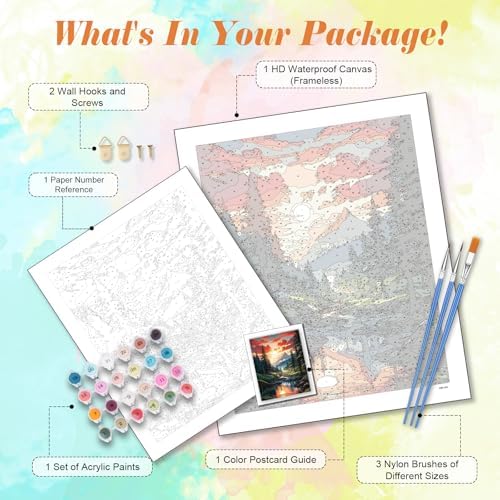 Kalonyth Landscape Paint by Numbers Kit for Adults, 16x20 inch, No Framed