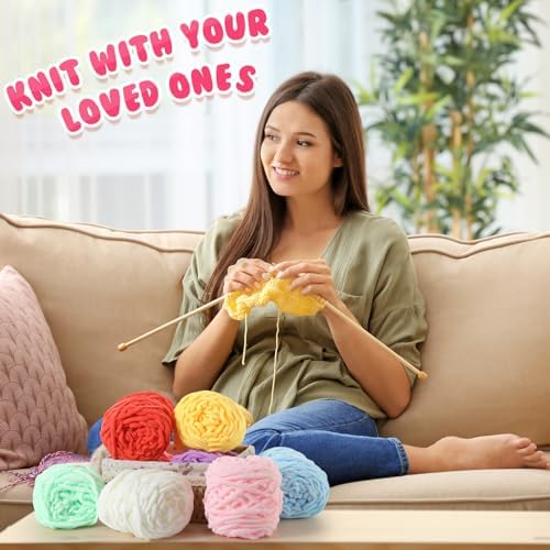 Buryeah 8 Pack Chunky Chenille Yarn for Crocheting, Candy Colors