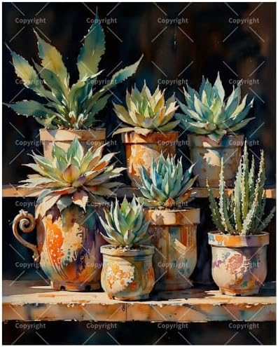 Terracotta Succulents Paint by Numbers Kit for Adults - DIY Rustic Potted Plants Painting on Canvas 8x12In, Framed Acrylic Paint Set, Suitable for Beginners, Garden Art for Home Decoration/Gifts