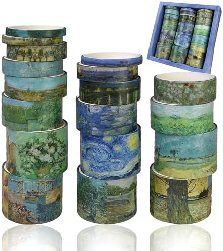 Washi Tape Set, 18 Rolls Washi Stickers, Assorted Sizes, for Junk Journal Scrapbook Tape, Bullet Journaling Scrapbooking Supplies, Planner Sticker DIY Craft DéCor (Oil Painting)