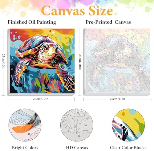 Okarina Framed Paint by Numbers Kit for Adults, Sea Turtle Decor 10x10 Inch