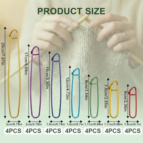 RJLCTH 28 Pcs Stitch Holders for Knitting, Aluminum, 7 Sizes