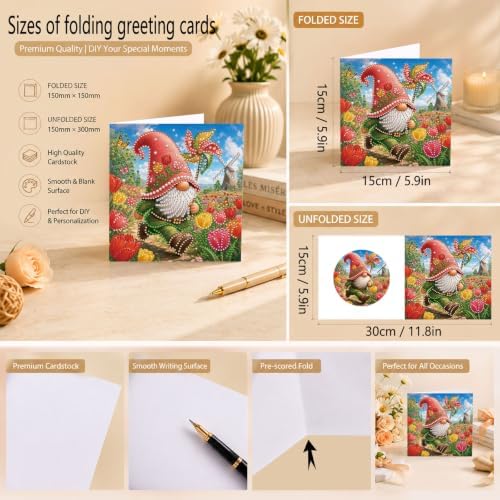 POETRYDRAW DIY Diamond Art Painting Greeting Card Kit, Creative Craft Set for Card Making，Garden Goblin