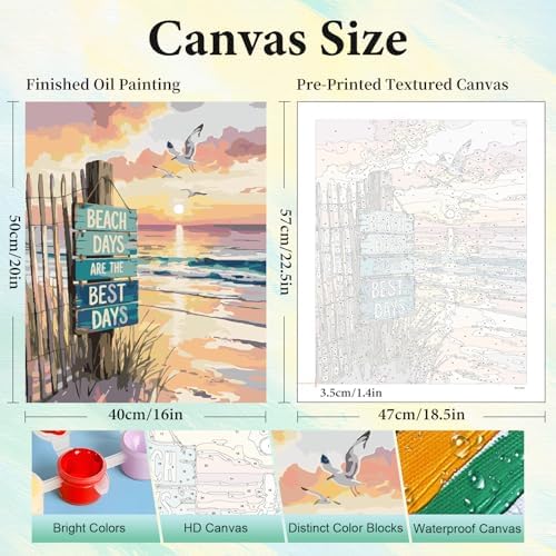 Paint by Numbers Kit for Adults, Beach DIY Acrylic Painting Kit, 16x20 Inch