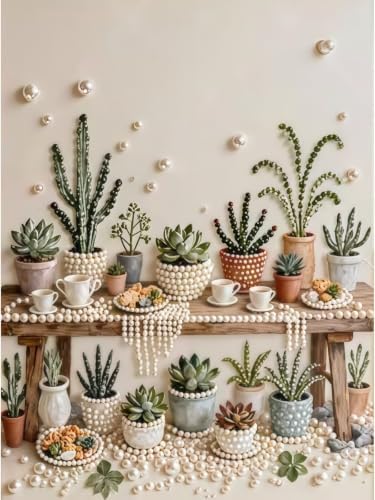 Succulent Pearl Diamond Painting Kits for Adults, Diamond Art for Plant