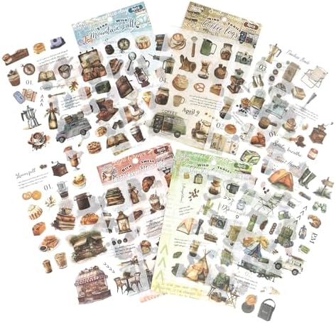 Vintage Coffee Washi Stickers for Scrapbooking – 270+ Aesthetic Cafe, Food, Dessert, Baking & Camping Stickers for Journals, Planners & DIY Crafts