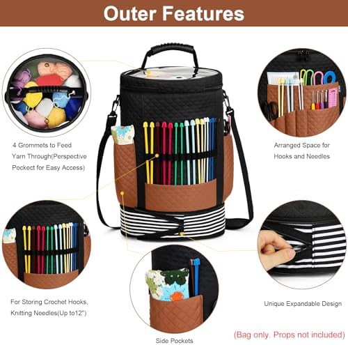 Crochet Yarn Knitting Bag 3PCS Expandable Large Yarn Storage Organizer Bag