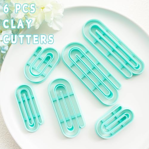 TAINSKY Paperclip Polymer Clay Cutters, Giant Paperclip Bookmark Creator for Polymer Clay Jewelry, 6 Pcs Reading Clay Cutters for Making Earrings Jewerly, Polymer Clay Earrings Tools