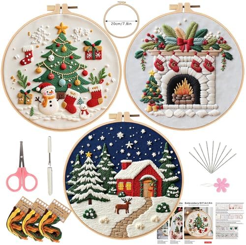 SCECALA 3 Pack Christmas Embroidery Kit