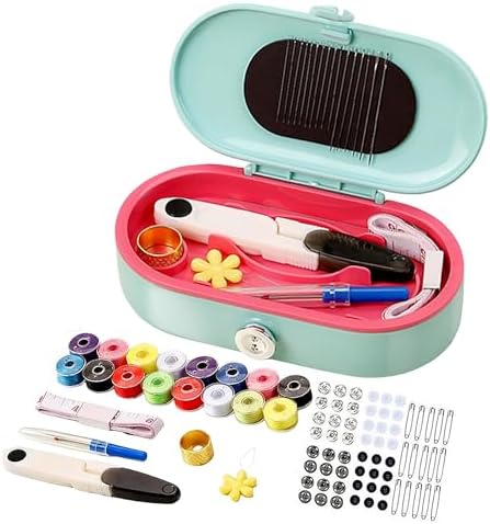 FKOG Sewing Project Kit, 135 Pcs Family Sewing Supplies Repair Kit Traveler Sewing Kit Sewing Thread Accessories DIY Sewing Supplies Organizer (Light Blue)
