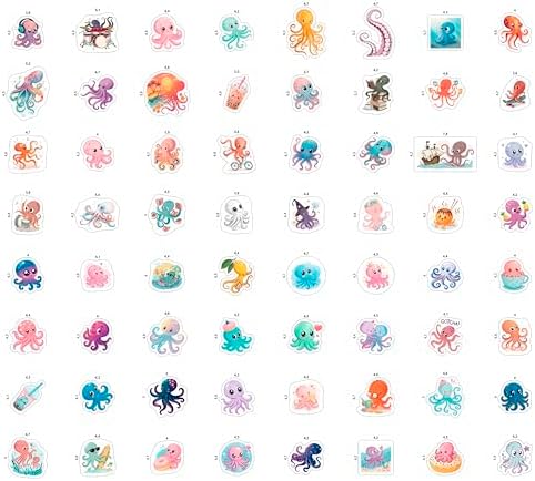 100Pcs Octopus Stickers and Decals Waterproof for Waterbottle, Laptop - Octopus Gifts, Party Decorations and Favors - Ocean Animal Stickers - Marine, Sea Gift for Women & Men