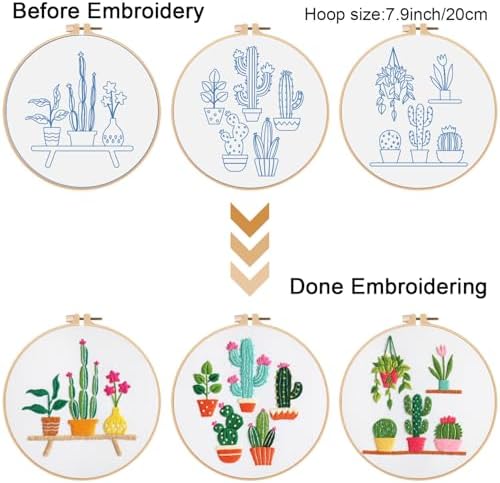 Louise Maelys 3 Pack Cactus Embroidery Kit for Beginners Plant DIY