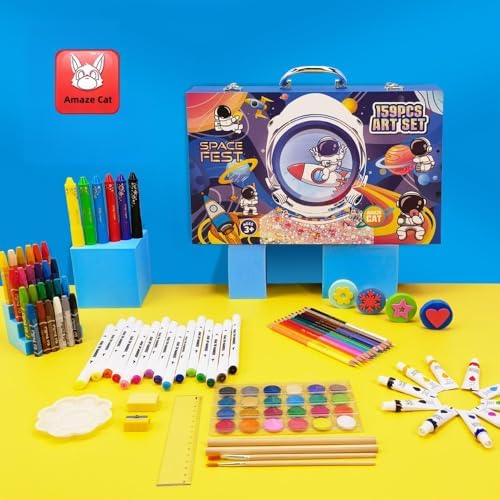 AmazeCat Art Supplies,159-Piece Deluxe Art Set,Drawing &Painting Kits for Kids,Gift Box for Adults Artists Kids Teens Girls Boys 4-12