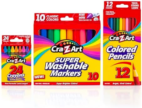 Cra-Z-Art Classic Bundle Crayons, Markers and Colored Pencil 46 Piece School Supply Arts & Crafts Bundle