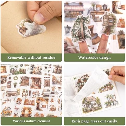 RISYPISY 368Pcs Garden Theme Washi Sticker Book for Journaling | 50 Sheets Nature Scrapbooking Stickers & Ephemera – Junk Journals & Planners