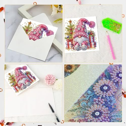 6Pcs Christmas Greeting Card DIY Diamond Art Painting Greeting Cards Blessing Folding Card Kit with White Envelopes Diamond Arts Crafts for Birthday Festival Gift-Goblin02